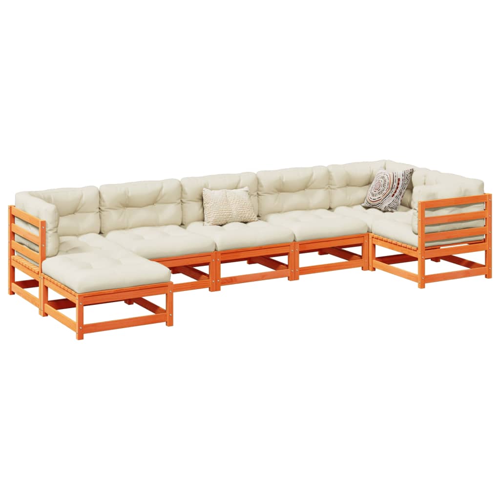 vidaXL Set Divani da Giardino 7 pz Marrone Cera Legno Massello Pino