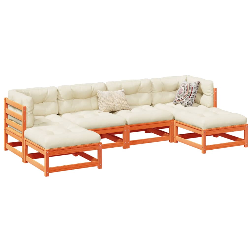 Sofasæt til haven - 6 dele med hynder i creme, massivt fyr, gyldenbrun