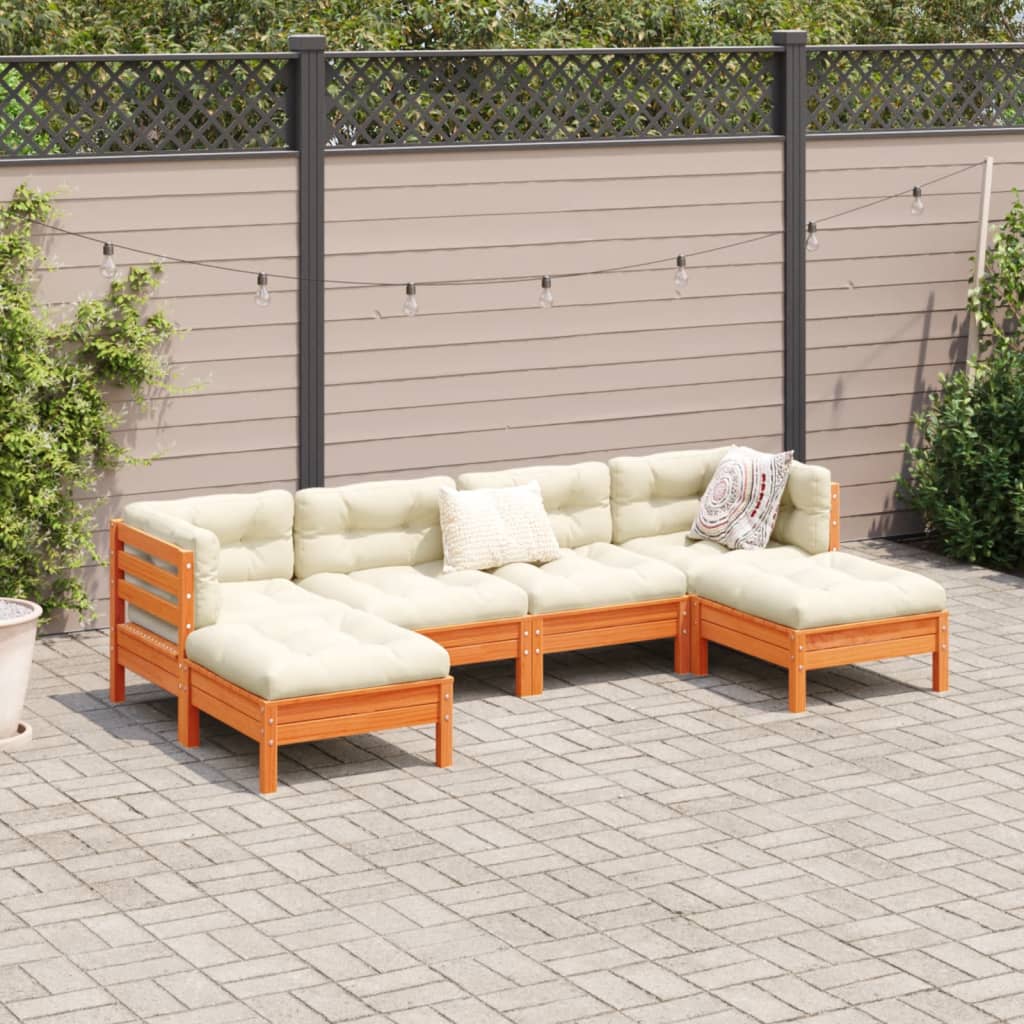 vidaXL 6-delige Loungeset met kussens massief grenenhout wasbruin afbeelding