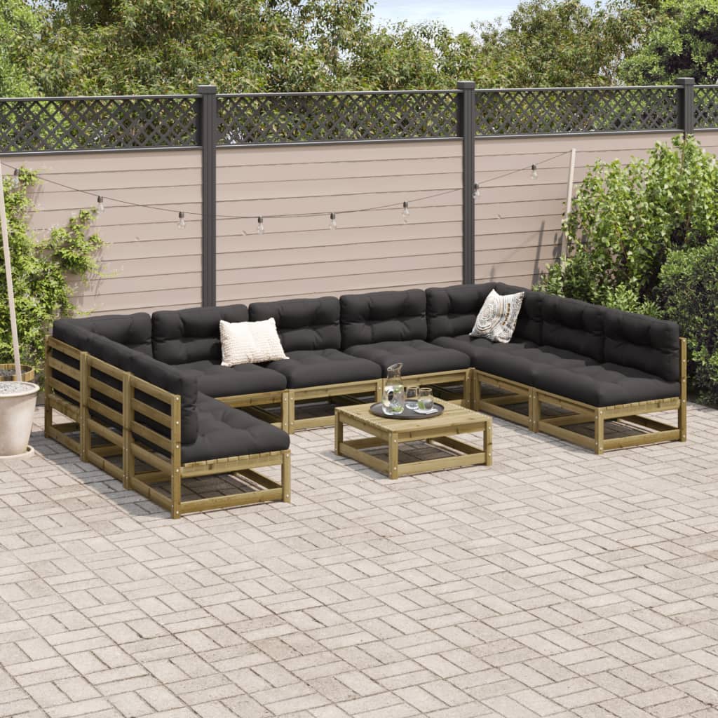 vidaXL 10-delige Loungeset met kussens geïmpregneerd grenenhout afbeelding
