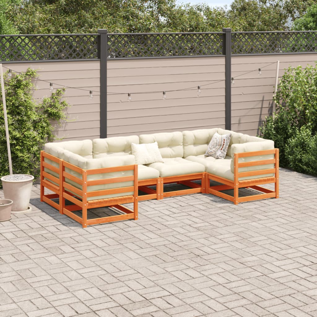 vidaXL 6-delige Loungeset met kussens massief grenenhout wasbruin afbeelding