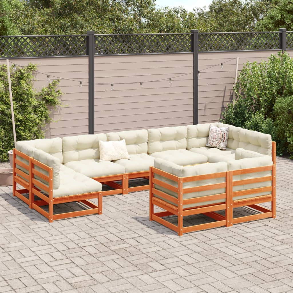 Thumbnail - vidaXL 9-tlg. Garten-Sofagarnitur mit Kissen Wachsbraun Kiefernholz