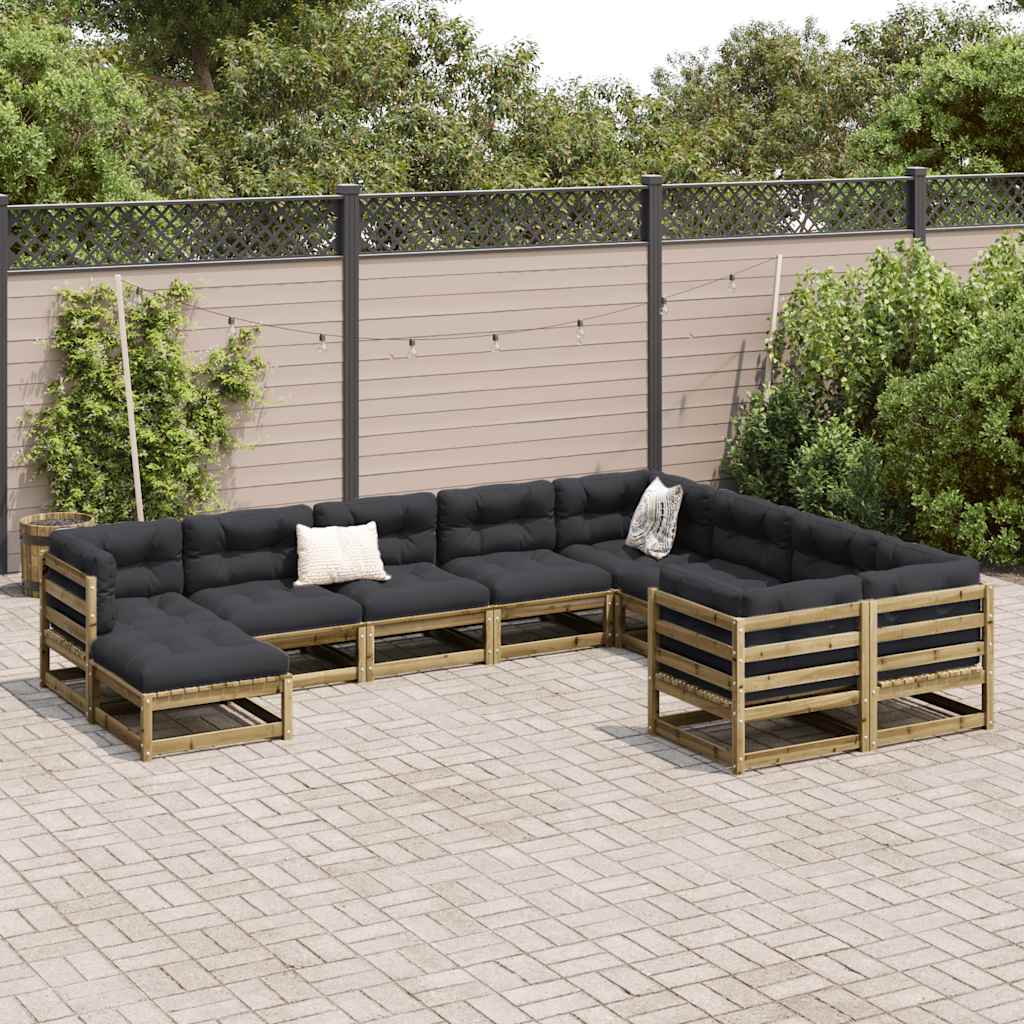 vidaXL 10-delige Loungeset met kussens geïmpregneerd grenenhout afbeelding