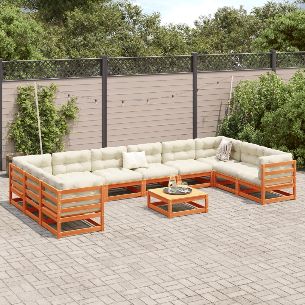vidaXL 11-delige Loungeset massief grenenhout wasbruin afbeelding