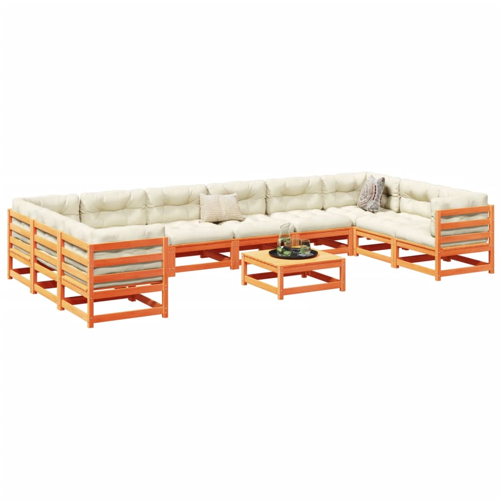 vidaXL Set canapea de grădină, 11 piese, maro ceruit lemn masiv de pin