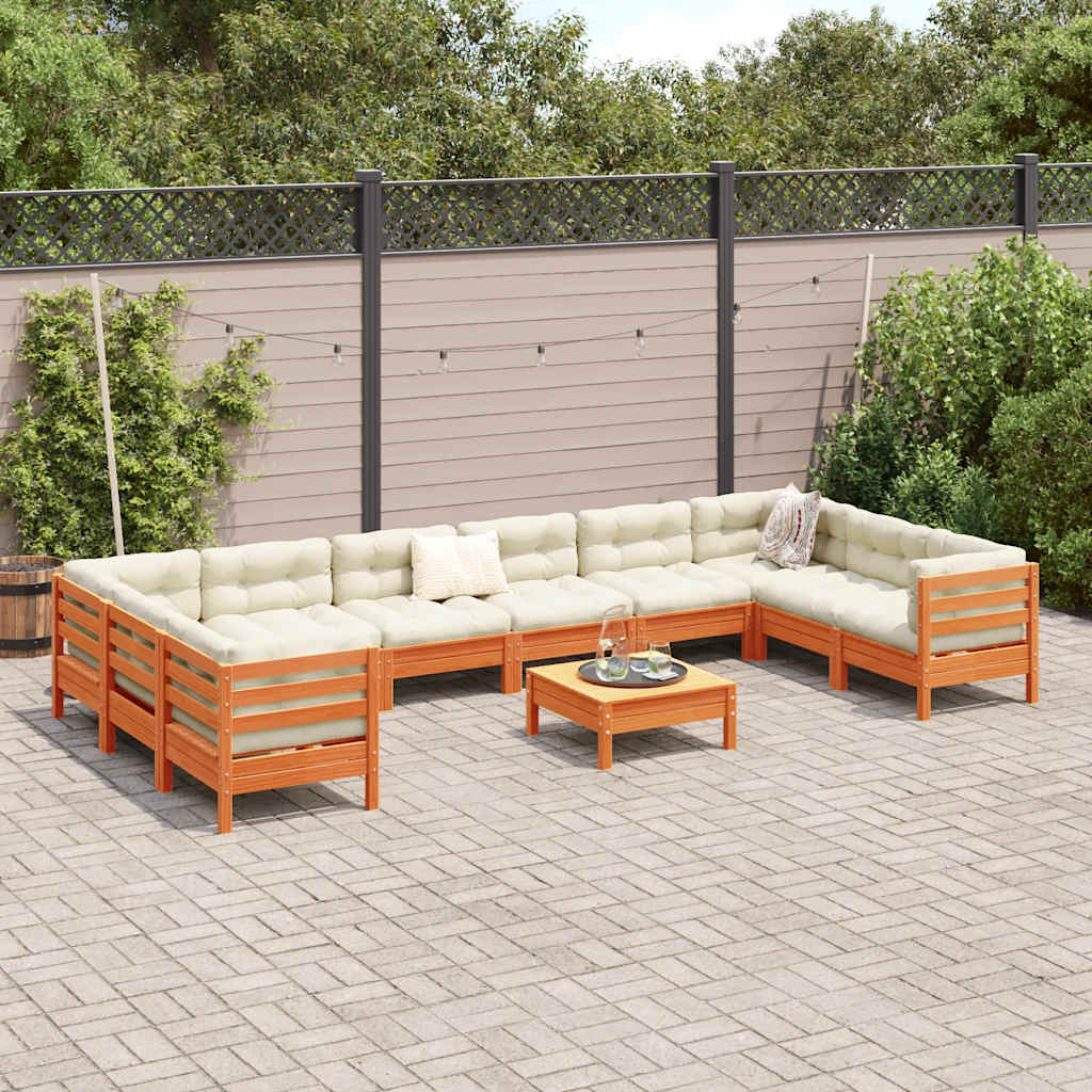 vidaXL 11-delige Loungeset met kussens massief grenenhout wasbruin afbeelding