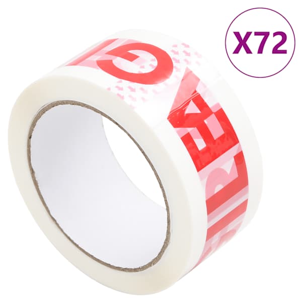 vidaXL pakketeip tekstiga FRAGILE 72 tk, valge, 48 mm x 66 m