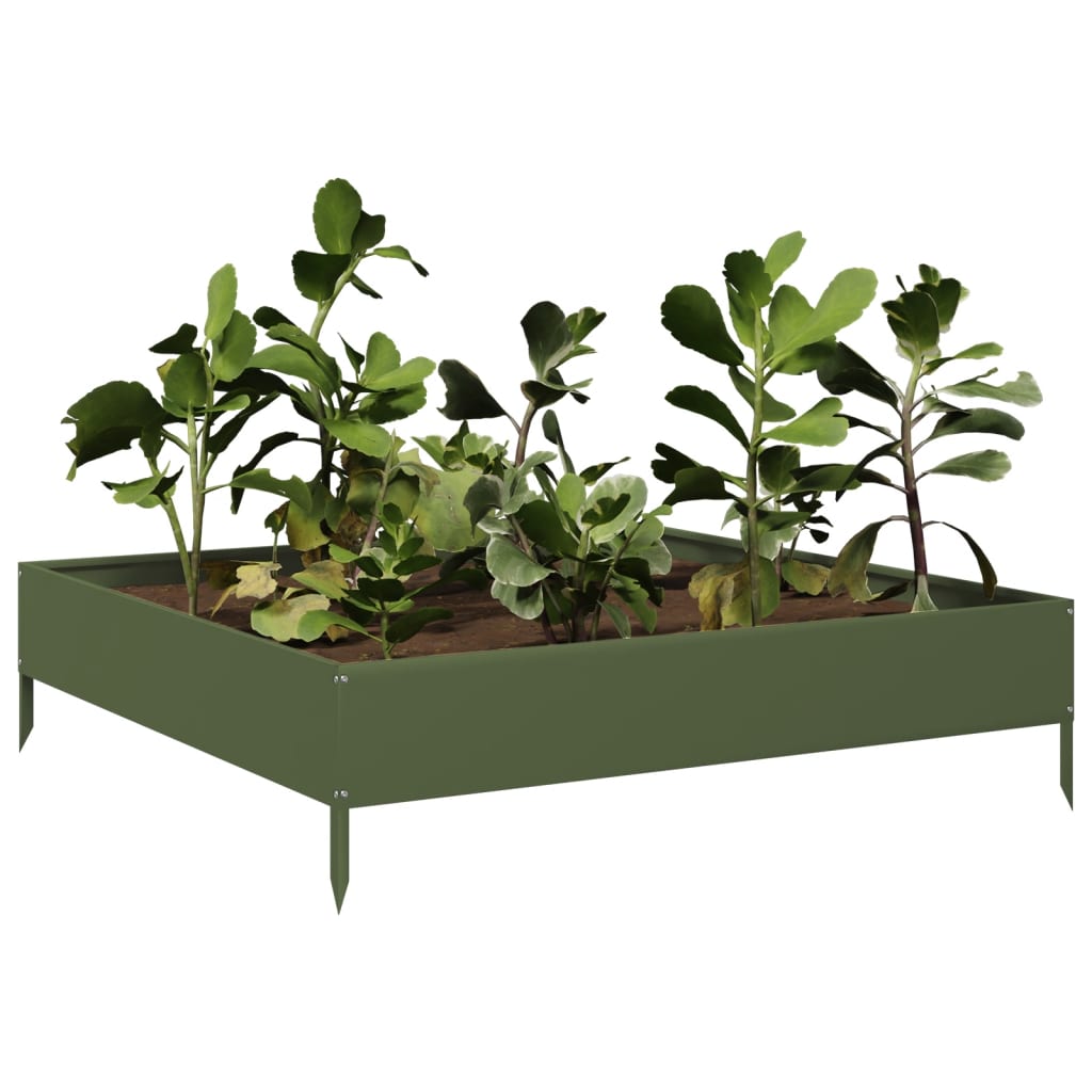 vidaXL Plantenbak verhoogd 100x100x26 cm staal olijfgroen afbeelding