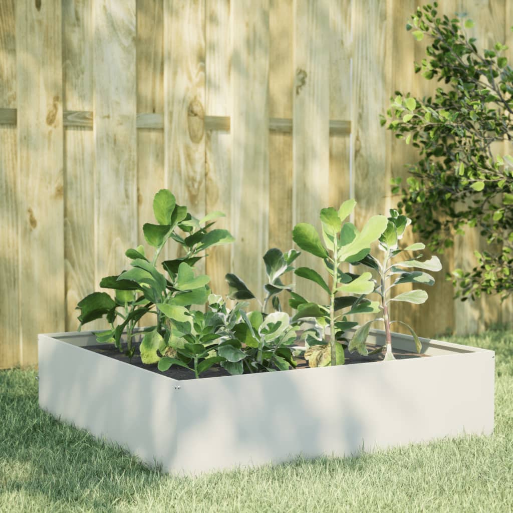 Højbed i stål - 100 x 100 x 41 cm, hvid firkantet plantekasse