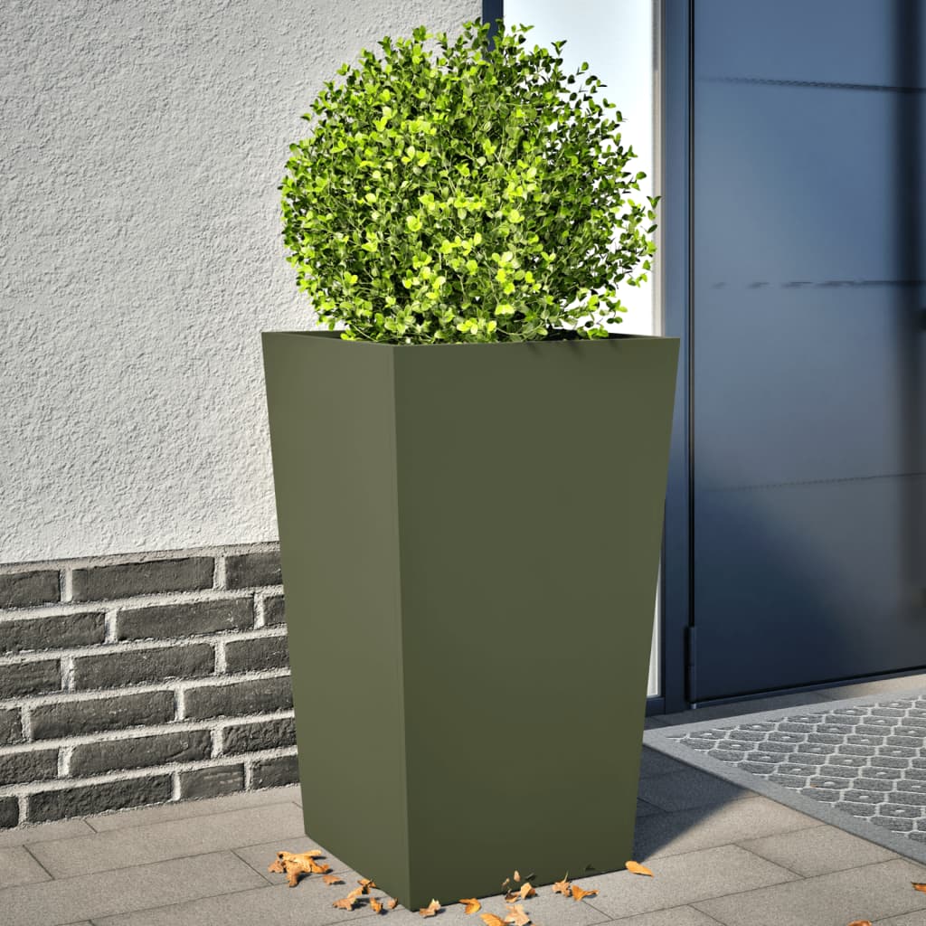 Fioriere da Giardino 2 pz Verde Oliva 45x45x75 cm in Acciaio