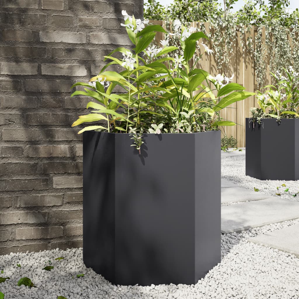 vidaXL Garten-Pflanzgefäße 2 Stück Schwarz Sechseckig 46x40x45 Stahl