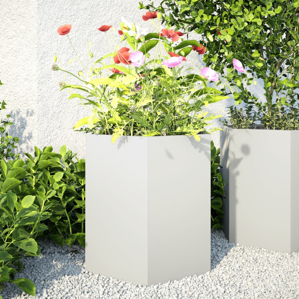 vidaXL Garten-Pflanzgefäße 2 Stück Weiß Sechseckig 46x40x45 Stahl