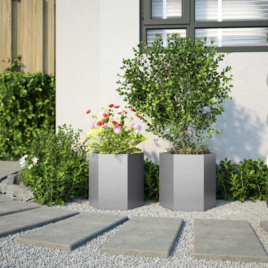 Thumbnail - vidaXL Garten-Pflanzgefäße 2Stk.Sechseckig 46x40x45cm Verzinkter Stahl