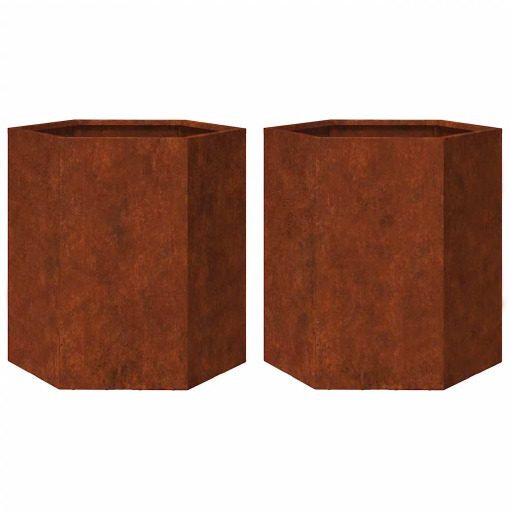 E-shop vidaXL Záhradné kvetináče, šesťhran 46x40x45 cm, poveternostná oceľ