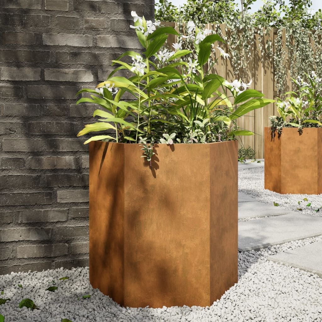 Fioriere da Giardino 2 pz Esagono 46x40x45cm in Acciaio Corten