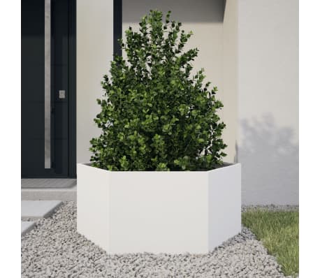 vidaXL Puutarhakukkalaatikko valk. kuusikulmainen 104x90x45 cm ter&auml;s