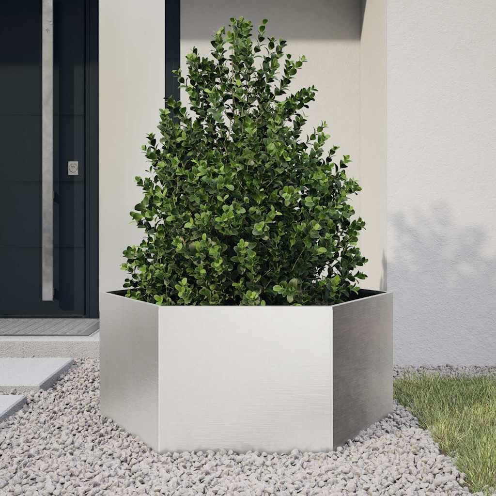 vidaXL Plantenbak zeshoek 104x90x45 cm roestvrijstaal afbeelding