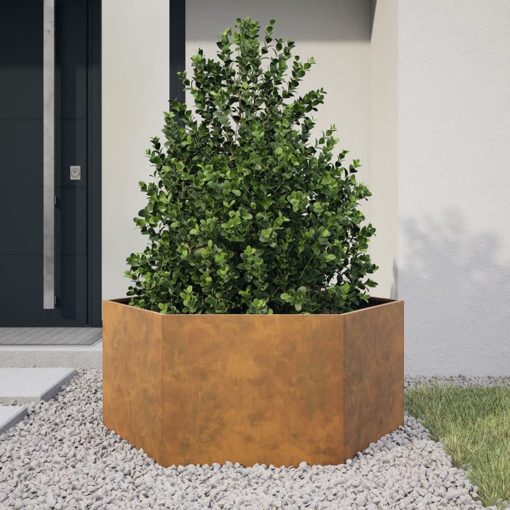 vidaXL Plantenbak zeshoek 104x90x45 cm weervast staal afbeelding