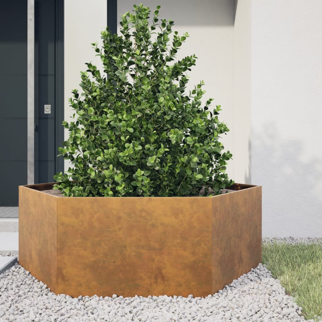 vidaXL Jardinieră de grădină 138x120x45 cm oțel corten hexagonal