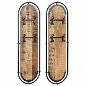 Stenski obešalnik za plašče s 4 kavlji 2 kosa trden mangov les