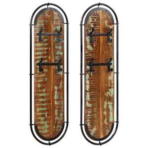 Stenski obešalnik za plašče s 4 kavlji 2 kosa trden les