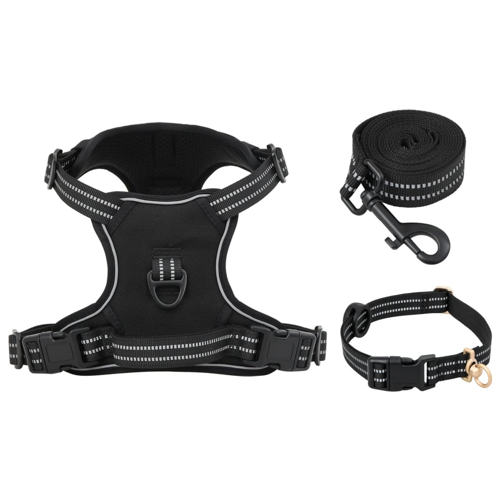 Thumbnail - vidaXL Hundegeschirr mit Leine & Halsband Verstellbar Schwarz M