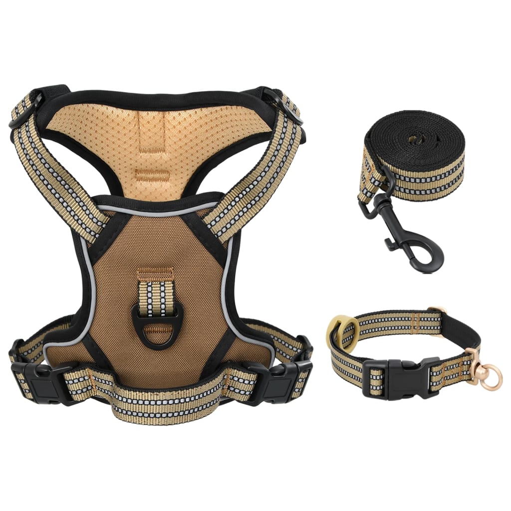 Thumbnail - vidaXL Hundegeschirr mit Leine & Halsband Verstellbar Braun XL