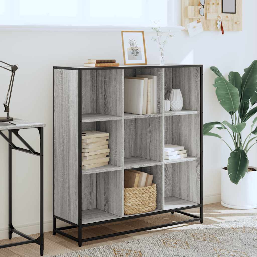 vidaXL Bibliotecă, gri sonoma, 97,5x33x107,5 cm, lemn prelucrat/metal