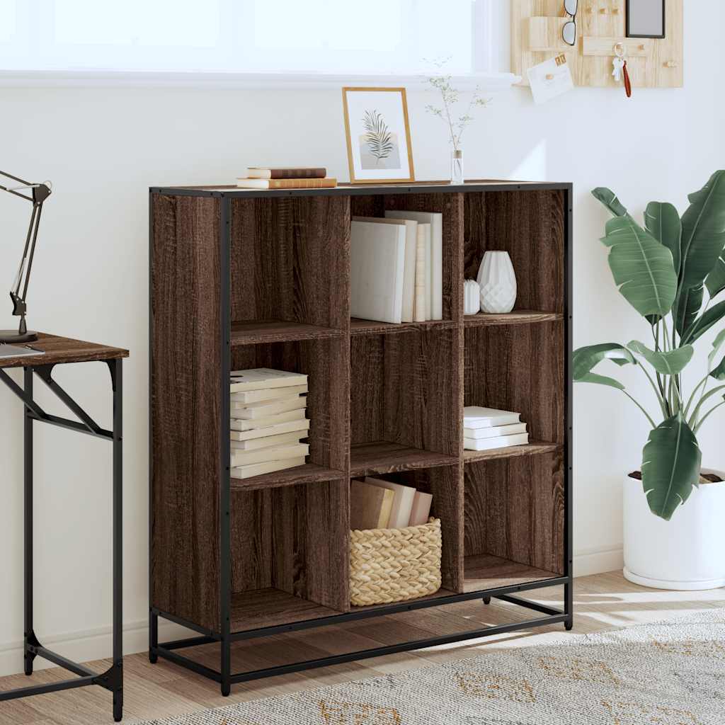 vidaXL barna tölgy szerelt fa és fém könyvszekrény 97,5x33x107,5 cm
