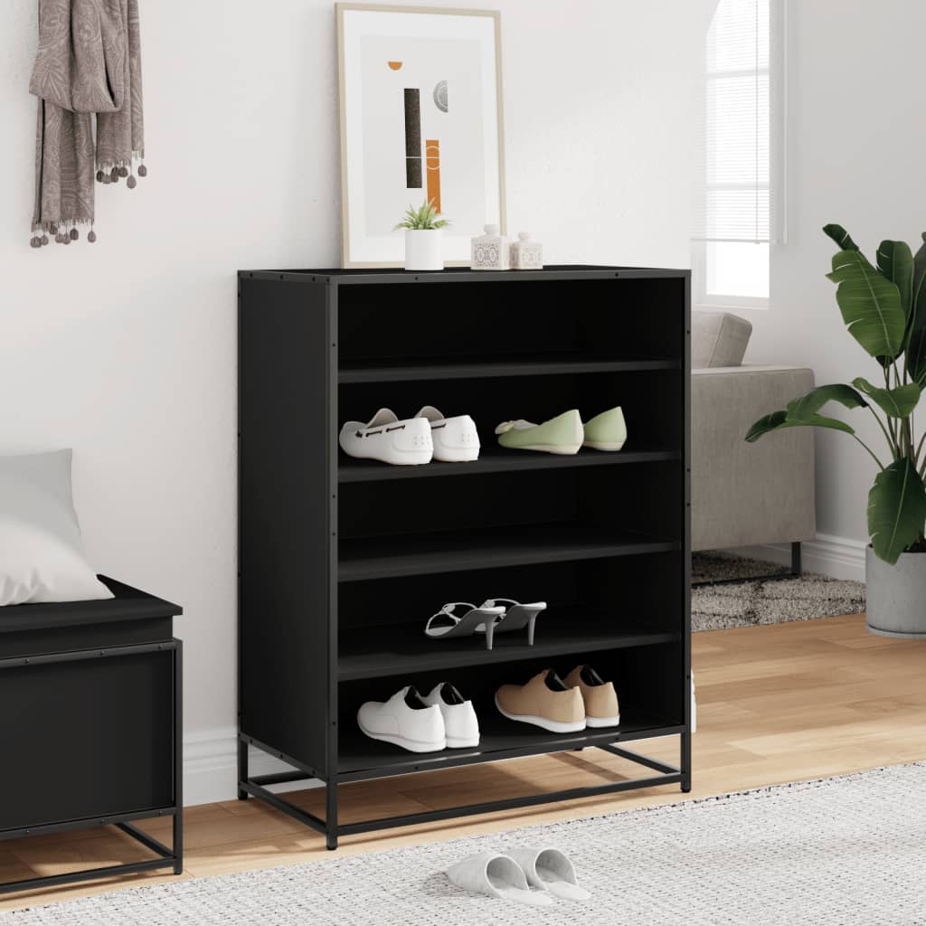 vidaXL Schoenenkast 75x38x97,5 cm bewerkt hout en metaal zwart afbeelding