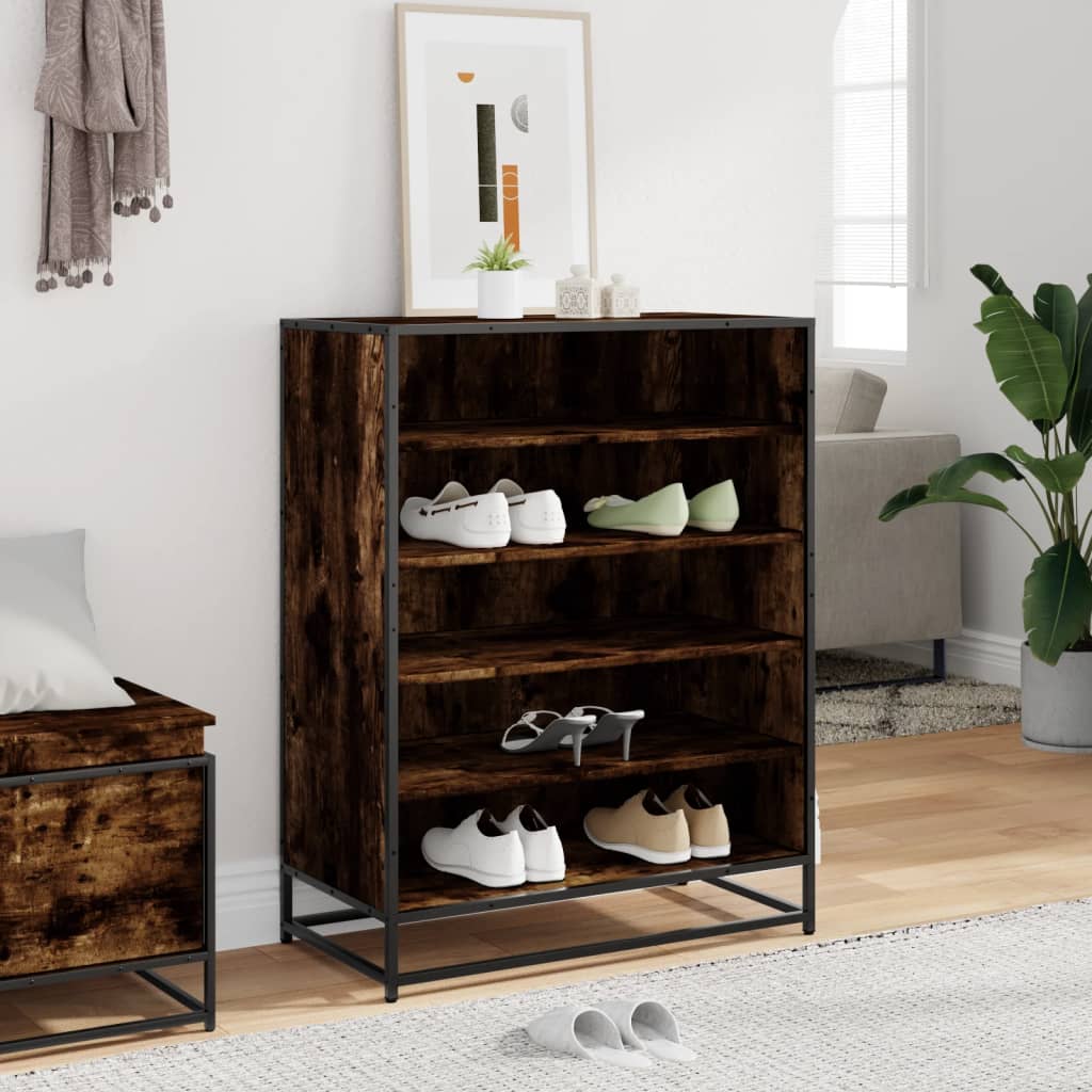 vidaXL Schoenenkast 75x38x97,5 cm bewerkt hout en metaal gerookt eiken afbeelding