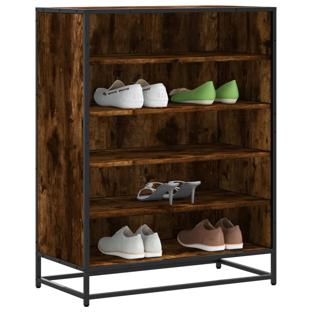 vidaXL Pantofar, stejar fumuriu, 75x38x97,5 cm, lemn prelucrat/metal
