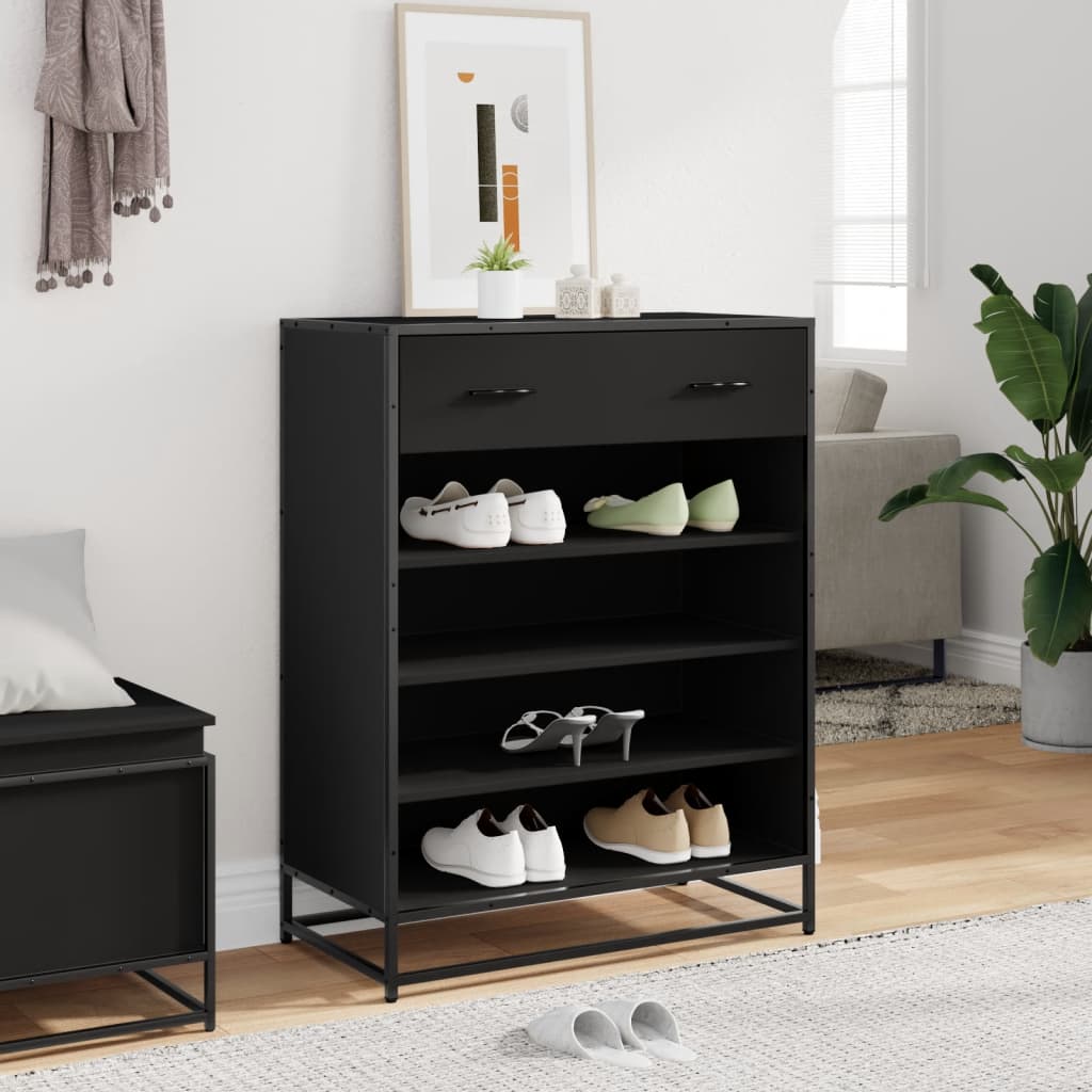 vidaXL Schoenenkast 75x38x97,5 cm bewerkt hout en metaal zwart afbeelding