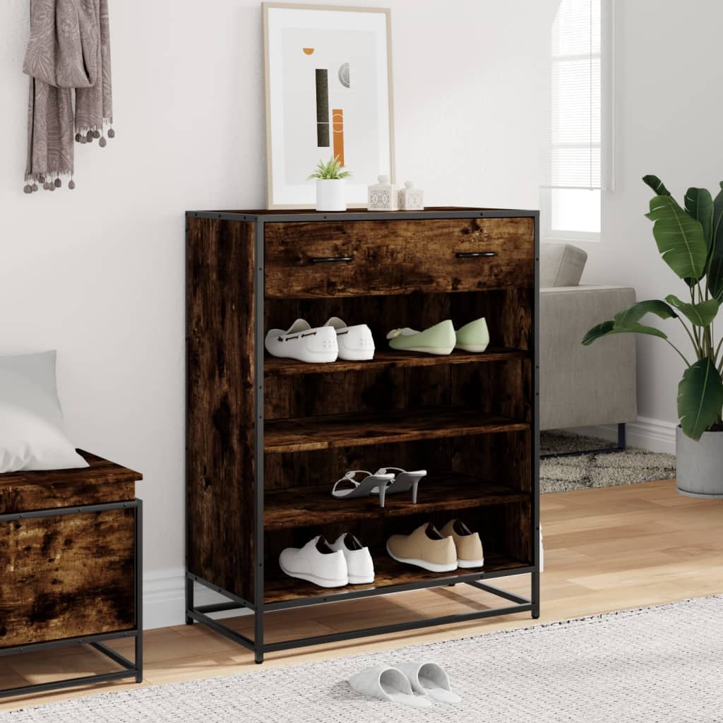 vidaXL Schoenenkast 75x38x97,5 cm bewerkt hout en metaal gerookt eiken afbeelding