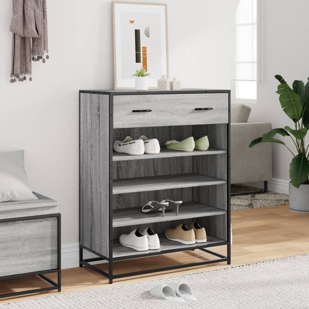 vidaXL Schoenenkast 75x38x97,5 cm bewerkt hout en metaal grijs sonoma afbeelding