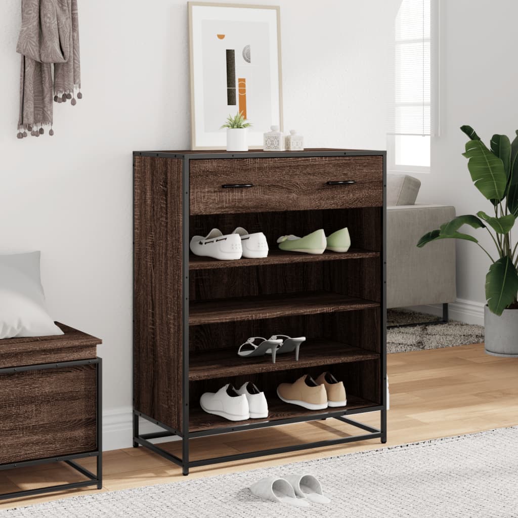 vidaXL Schoenenkast 75x38x97,5 cm bewerkt hout en metaal bruin eiken afbeelding
