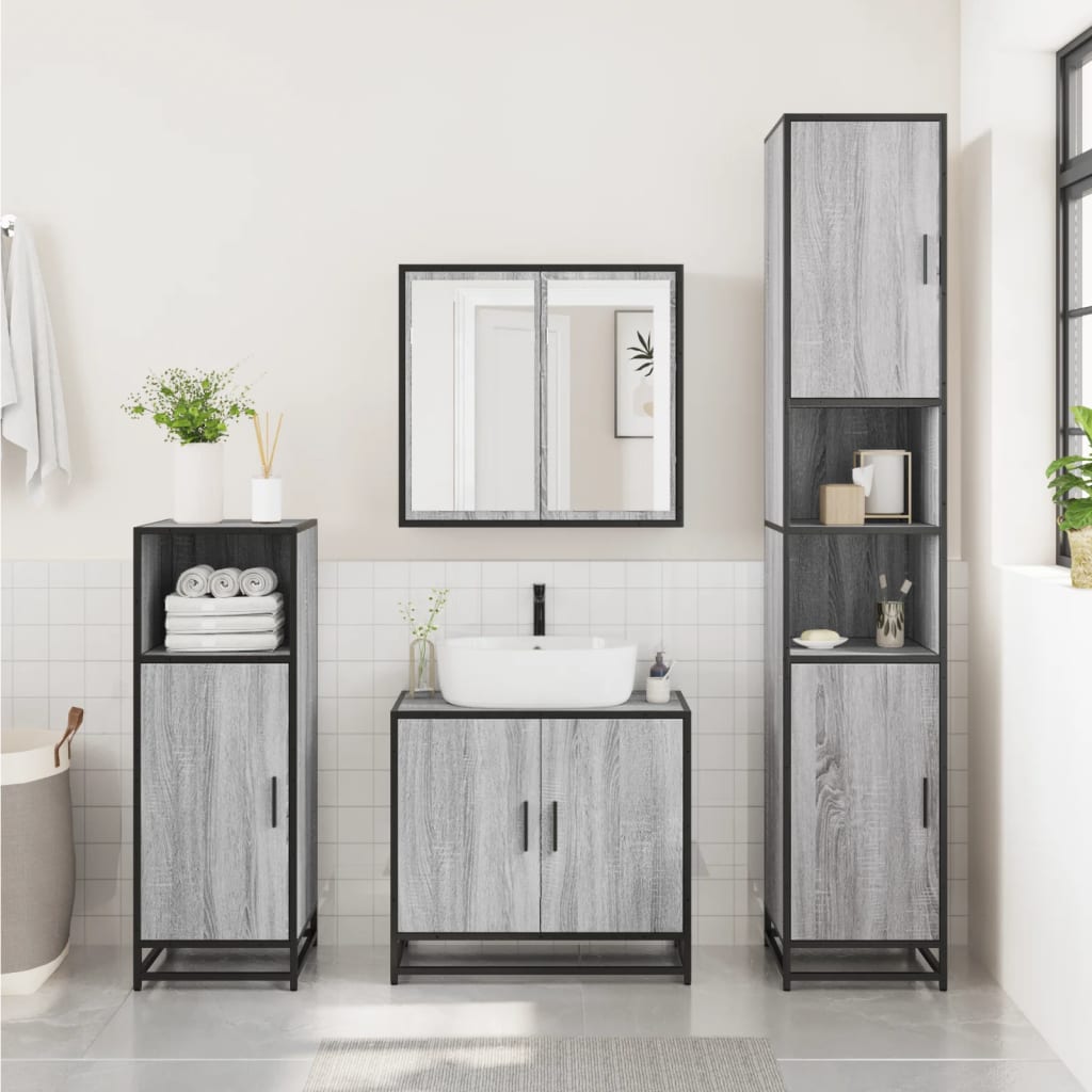 vidaXL Badkamerkast 35x37,5x188,5 cm hout en metaal grijs sonoma eiken afbeelding