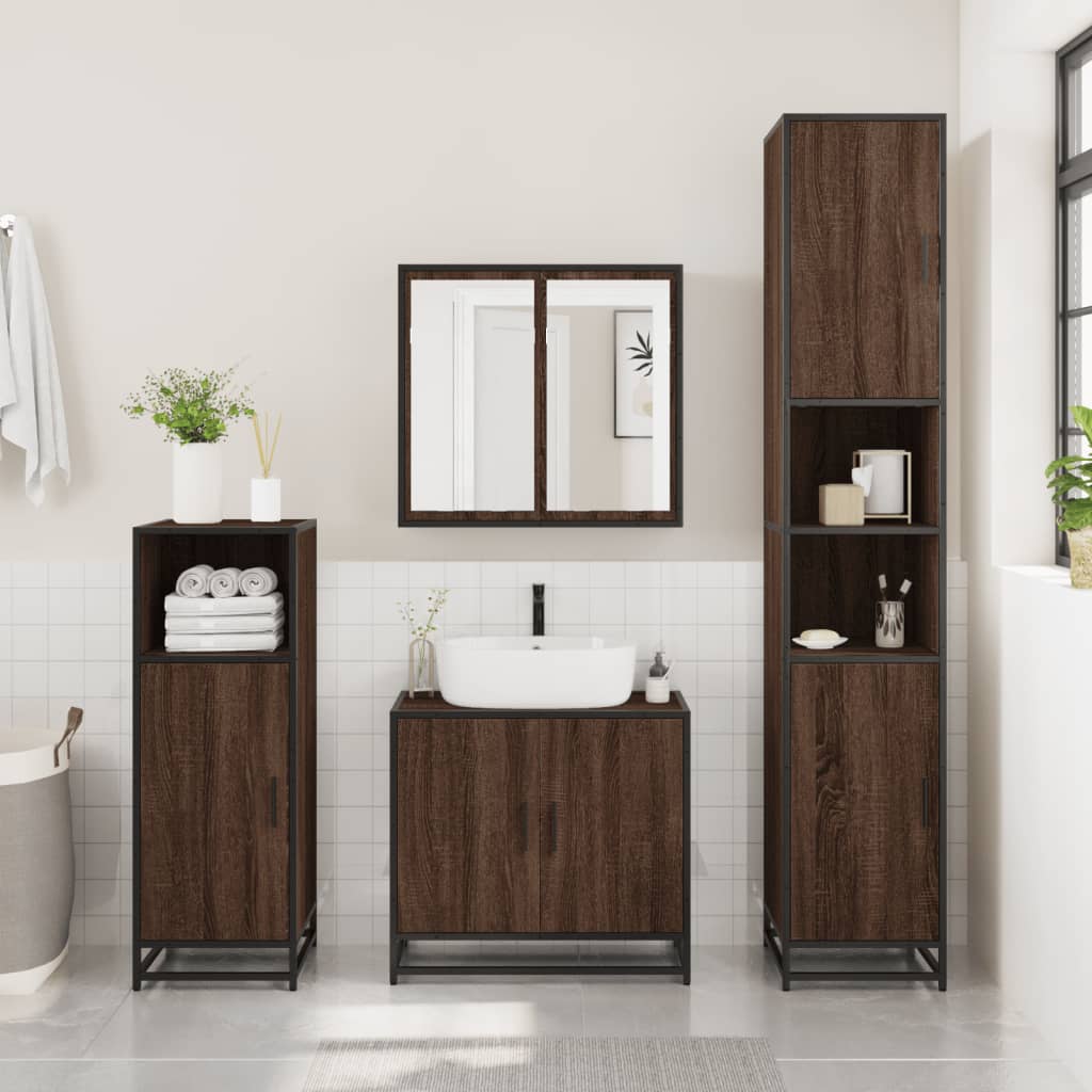 vidaXL Badkamerkast 35x37,5x188,5 cm hout en metaal bruin eikenkleurig afbeelding
