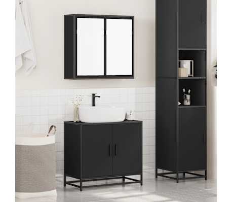 vidaXL Set Mobili da Bagno 2 pz Nero in Legno Multistrato