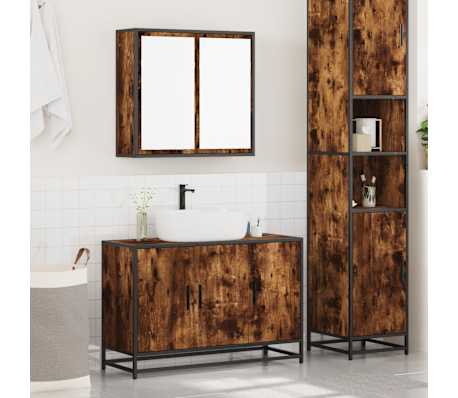 vidaXL 2-delige Badkamermeubelset bewerkt hout gerookt eikenkleurig