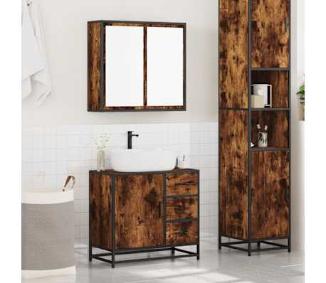 vidaXL Комплект мебели за баня от 2 части, опушен дъб, инженерно дърво