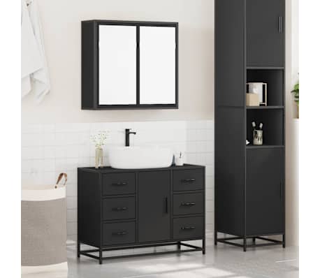 vidaXL Set mobilier de baie, 2 piese, negru, lemn compozit