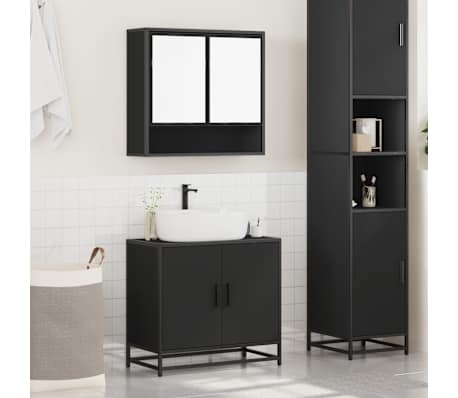 vidaXL 2-dijelni set kupaonskog namje&scaron;taja crni od konstruiranog drva