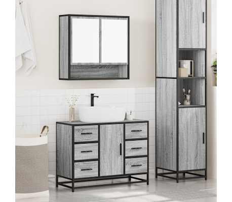 vidaXL Set mobilier de baie, 2 piese, gri sonoma, lemn prelucrat