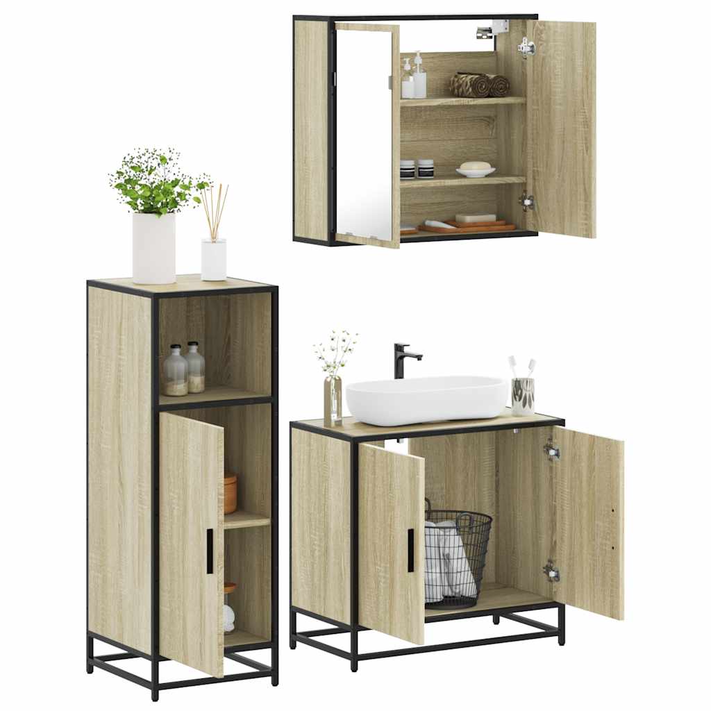 vidaXL Set mobilier de baie, 3 piese, stejar sonoma, lemn prelucrat