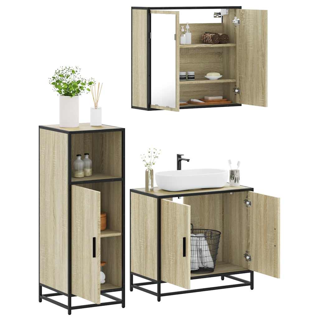 vidaXL Set mobilier de baie, 3 piese, stejar sonoma, lemn prelucrat