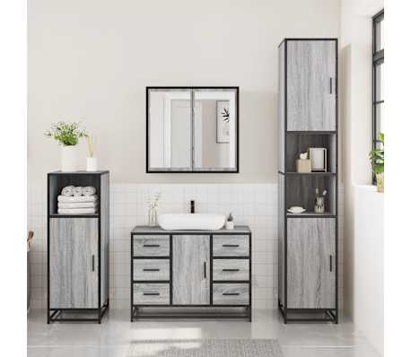 vidaXL Set mobilier de baie, 3 piese, gri sonoma, lemn prelucrat
