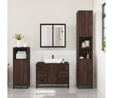 vidaXL 3 Piece Bathroom Furniture Set Brown Oak Engineered Wood
