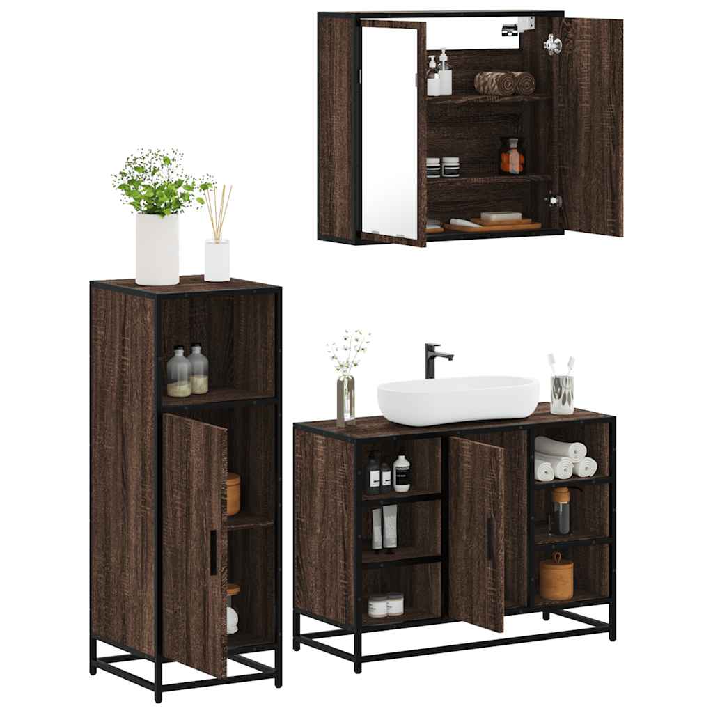 vidaXL 3-tlg. Badmöbel-Set Braun Eichen-Optik Holzwerkstoff