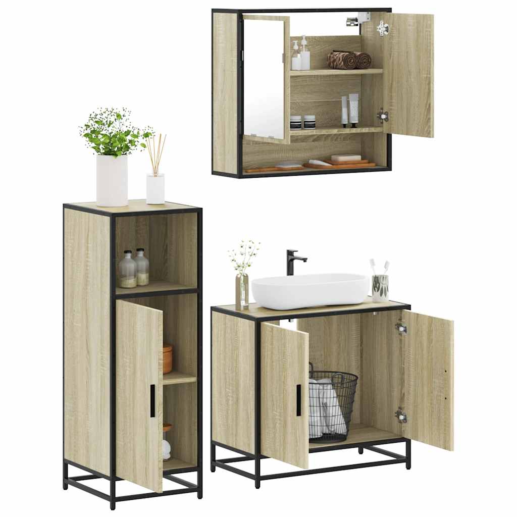 vidaXL Set mobilier de baie, 3 piese, stejar sonoma, lemn prelucrat